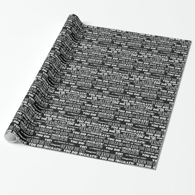 Word Collage Black and White graduation Wrapping Paper (Unrolled)