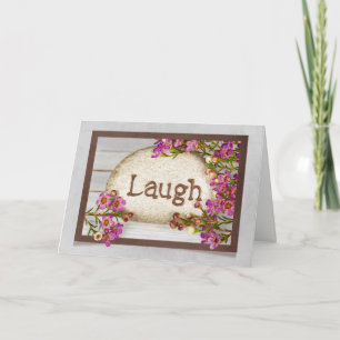 word laugh etched in stone card