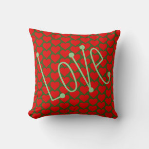 Word Love With Red Hearts Background Cushion