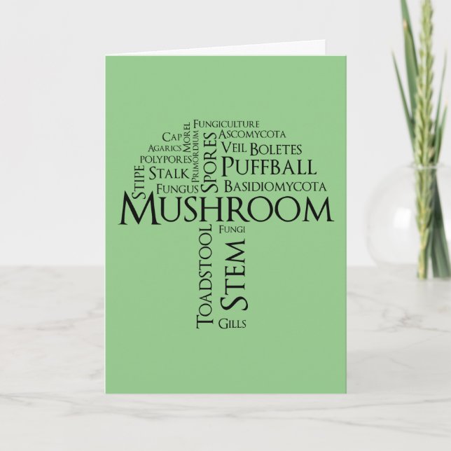 Word Mushroom Birthday Card (Black Text) (Front)