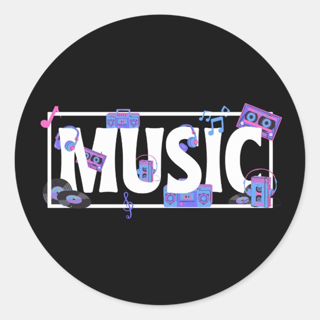 Word Of Music With Music Stuff Classic Round Sticker (Front)