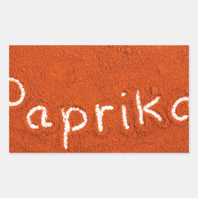 Word paprika written in paprika powder rectangular sticker (Front)