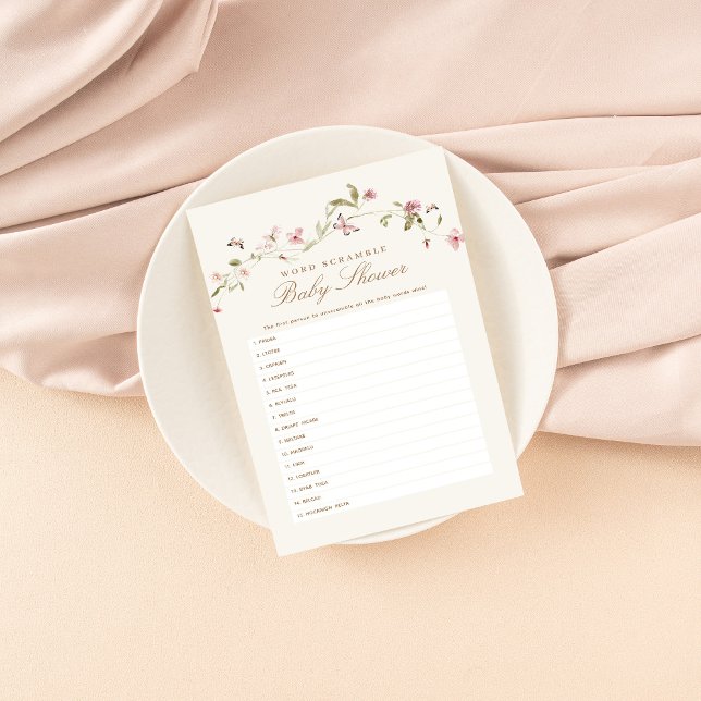 Word Scamble Baby Shower Game Bunny Pink Floral  (Creator Uploaded)