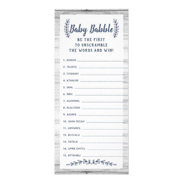 Word Scramble Baby Shower Game, 25 Pack Rack Card (Front)