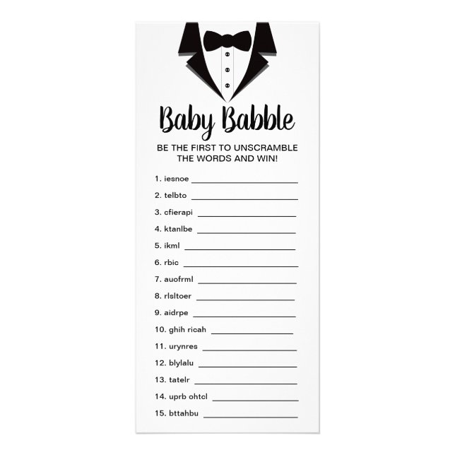 Word Scramble Baby Shower Game, 25 Pack Rack Card (Front)