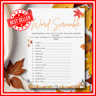 WORD SCRAMBLE Baby Shower Game A Little Pumpkin Invitation