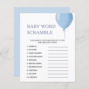 Word Scramble Blue Balloon Baby Shower Game