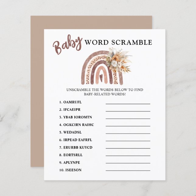 Word Scramble | Boho Rainbow Baby Shower Game (Front/Back)