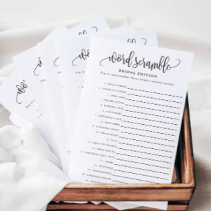 Word Scramble Bridal Edition Paper Game Card