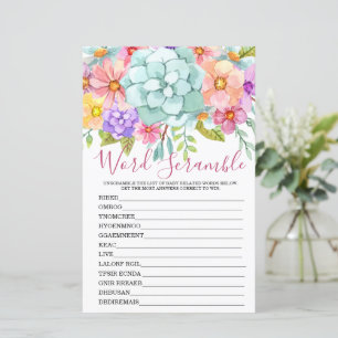 Word Scramble Colourful Floral Bridal Game