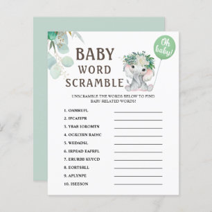 Word Scramble   Elephant Green Balloon Baby Shower