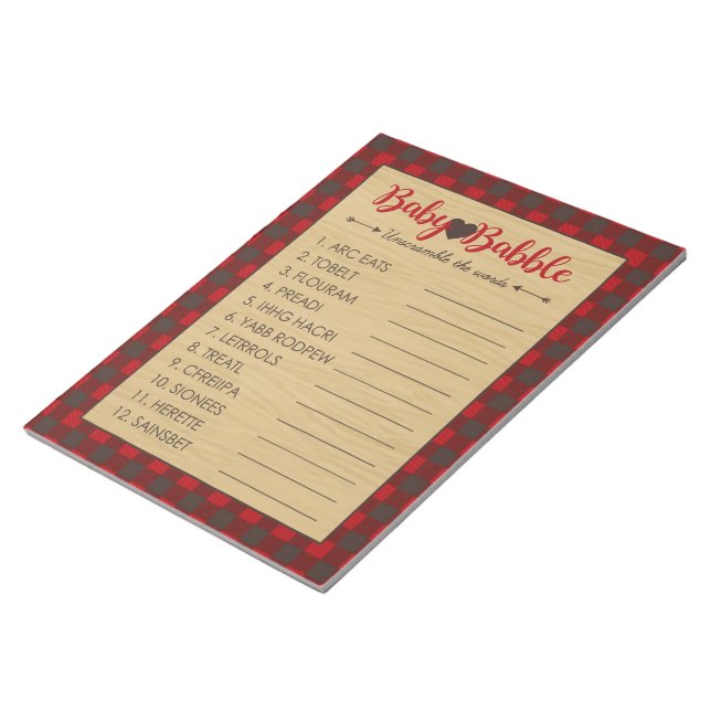 Word Scramble Flannel Baby Shower Game Pack Notepad (Angled)