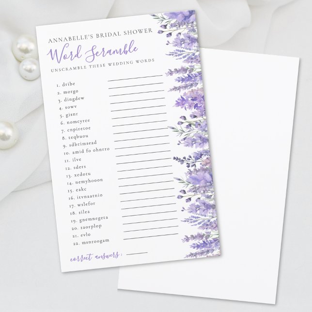 Word Scramble Lavender Floral Bridal Shower (Word Scramble Lavender Floral Bridal Shower)
