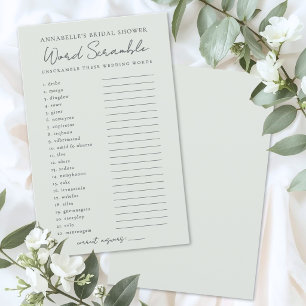 Word Scramble Sage Green Bridal Shower Game