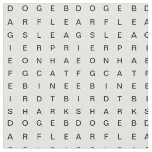 Word Search (Animals) White Fabric