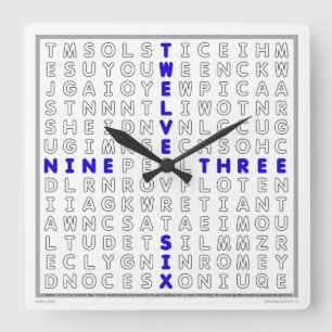 Word Search Clock with downloadable puzzle (blue)