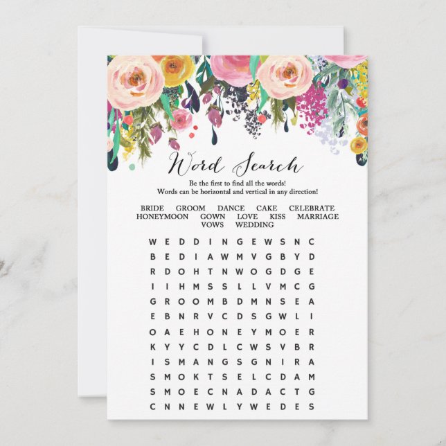 Word Search Garden Bridal Shower Game 5x7 Invitation (Front)