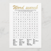 Word search gold glittering bridal shower game
