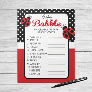 Word Unscramble Ladybug Baby Shower Game Pack Notepad