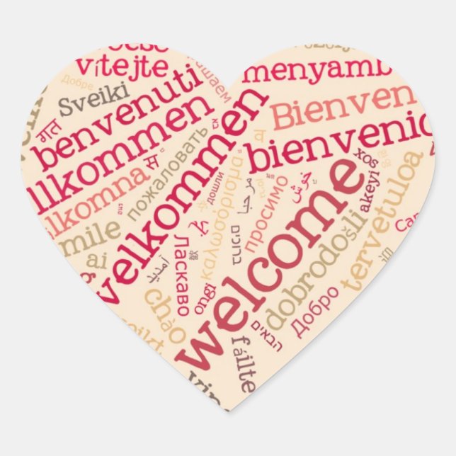 Wordcloud WELCOME Heart Sticker (Front)
