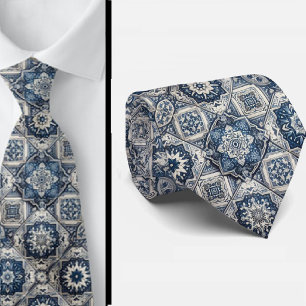 Wordly Luxury Businessman Blue Morrocan Tile Tie