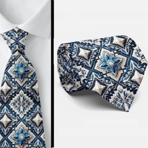 Wordly Luxury Businessman Blue Morrocan Tile Tie