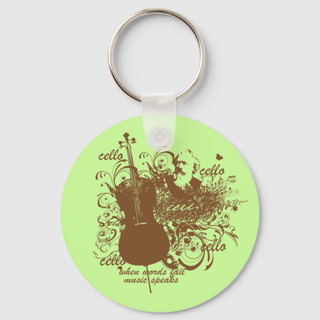 Words Fail Music Speaks Cello Musician Key Ring (Front)