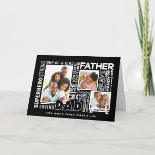 Words For #1 Dad Father's Day Photo Collage Black Card