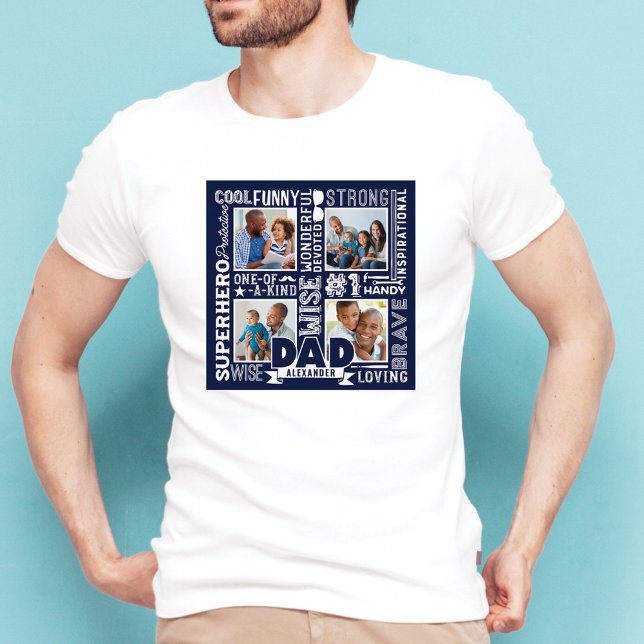 Words For #1 Dad Father's Day Photo Collage Navy  T-Shirt (Creator Uploaded)