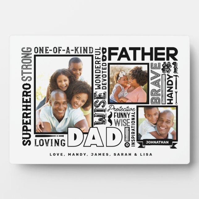 Words For #1 Dad Father's Day Photo Collage White Plaque (Front)