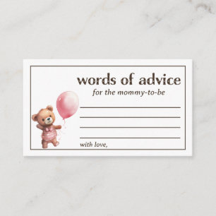 Words of Advice Teddy Bear Baby Girl Shower Enclosure Card
