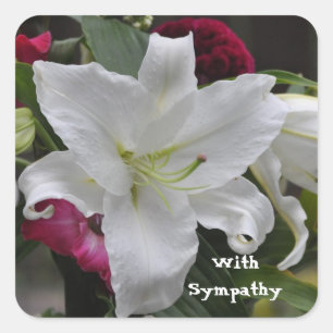 Words of Sympathy by Janz White Lily Square Sticker