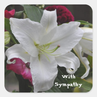 Words of Sympathy by Janz White Lily Square Sticker