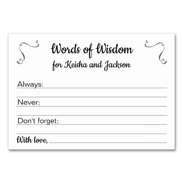 Words of Wisdom Baby Shower Advice Cards (Front)