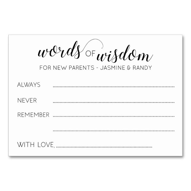 Words of Wisdom Baby Shower New Parents Advice Table Number (Front)