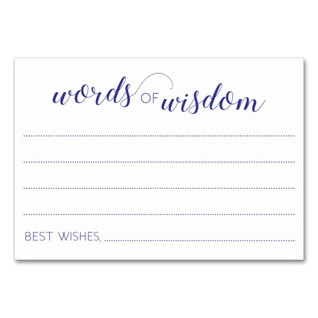 Words of Wisdom Navy Blue Wedding Advice Cards (Front)