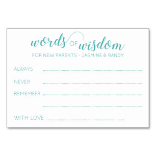 Words of Wisdom New Parents Baby Shower Advice Table Number