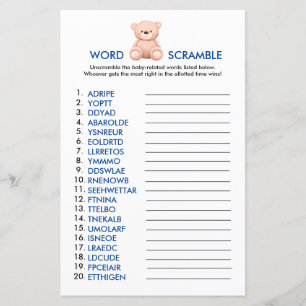 Words Scramble Teddy Bear Baby Boy Shower Games