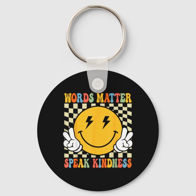 Words Speak Kindness Retro Inspirational Positive Key Ring (Front)