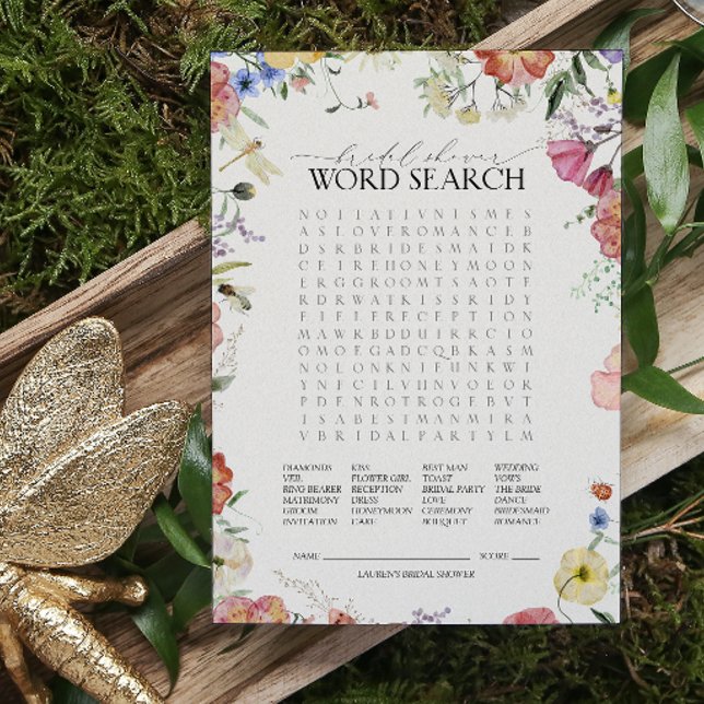 Wordsearch Pressed Floral Bridal Shower Game (Bridal Shower Game!)