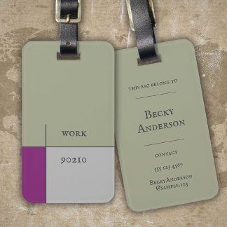 work 90210, beige grey abstract modern art luggage tag
