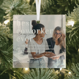 Work Bestie Quote & Photo Coworker Gift Glass Tree Decoration