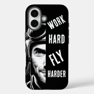 WORK hard, Fly Harder, Pilot,Comic iPhone 16 Case