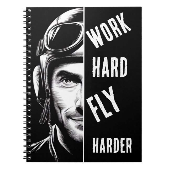 WORK hard, Fly Harder, Pilot,Comic Notebook (Front)