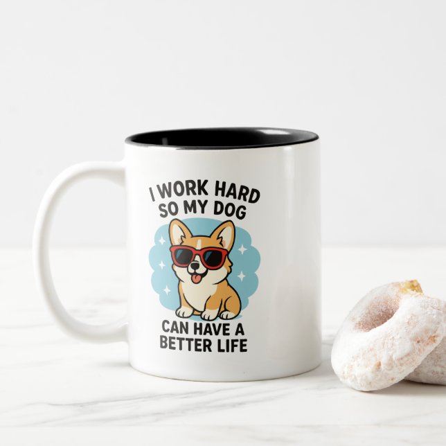 Work Hard For My Dog Two-Tone Coffee Mug (With Donut)