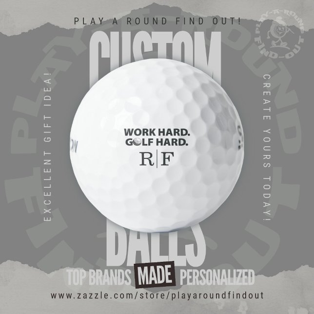 Work Hard Golf Hard Funny Typography Monogram Balls (Custom Monogram Golf Balls! Personalized "Work Hard. Golf Hard." gifts for the dedicated golfer.)