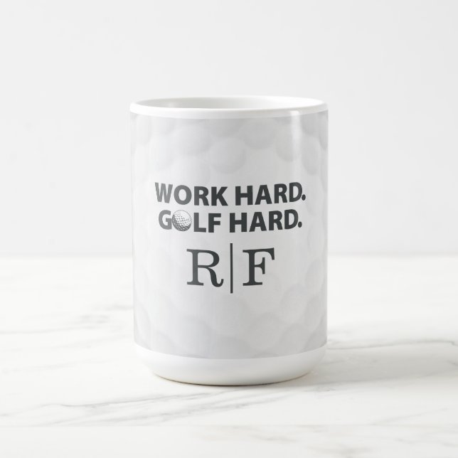 Work Hard Golf Hard Monogram Initial Retro Style Coffee Mug (Center)