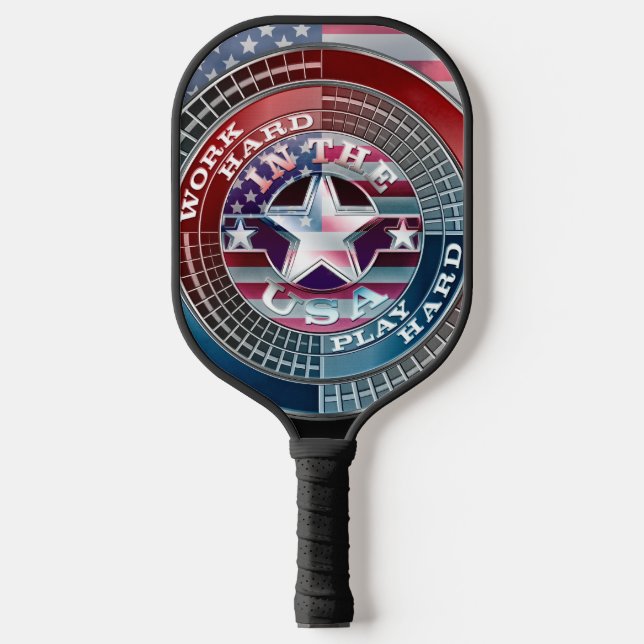 Work Hard Play Hard In The USA Pickleball Paddle (Front)