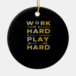 Work Hard Play Hard Tools Edition Essential Ceramic Tree Decoration
