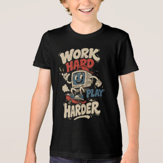 Work Hard Play Harder Retro 90s Skater Computer Tri-Blend Shirt